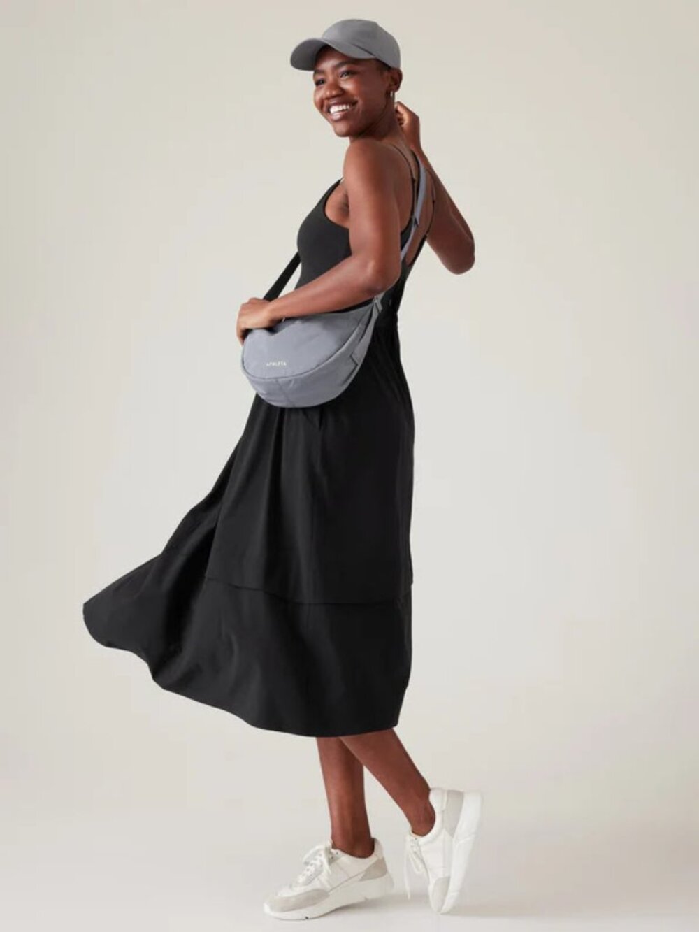 Athleta Elation V-Neck Hybrid Mixed Media Black Midi Dress 2X - Picture 3 of 5